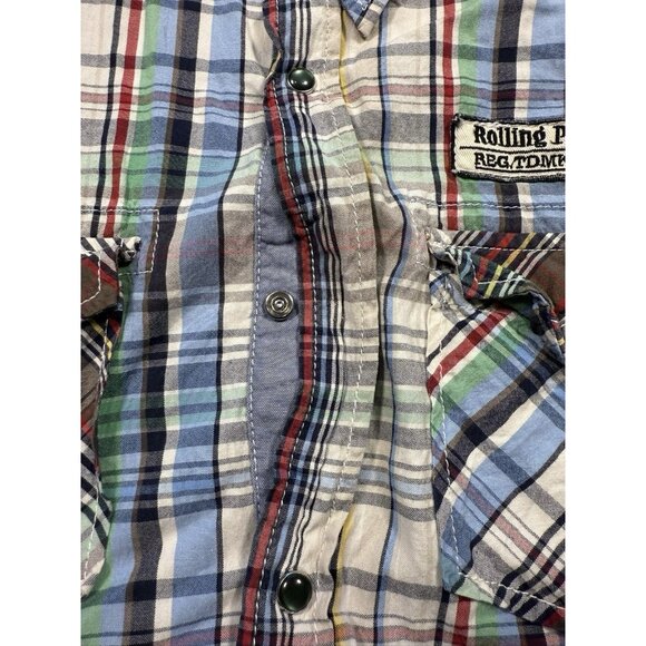 Rolling Paper Shirt Men’s Large Pearl Snap Plaid Patches Short Sleeve READ DESCR - Picture 10 of 10